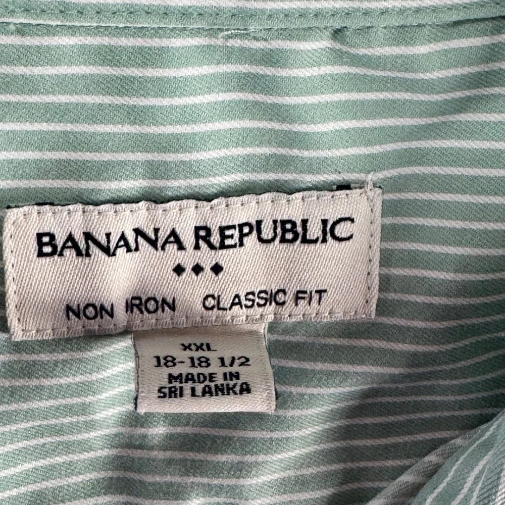 Banana Republic Shirt Mens XXL Green White Striped Cotton Non Iron‎ Classic Fit